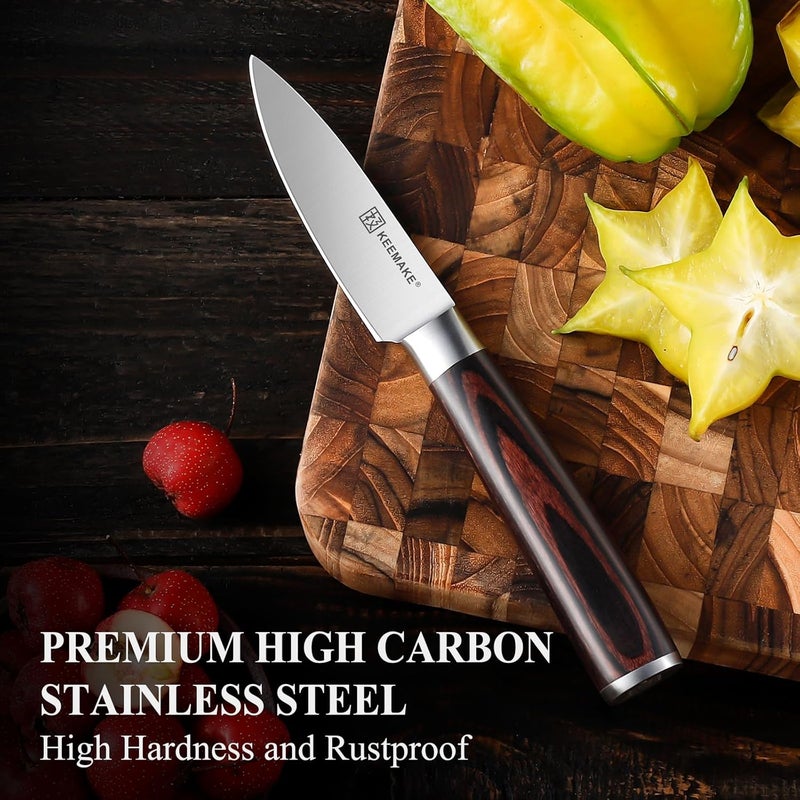 KEEMAKE 3.5 inch Paring Knife 3.5 Inch, Fruit Knife German High Carbon Stainless Steel Blade, Pakkawood Handle Small Kitchen Knife with Gift Box - Image 5